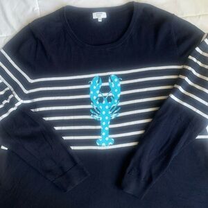Crown & Ivy Navy and White Striped Sweater with Teal Lobster 100% Cotton Size 3X